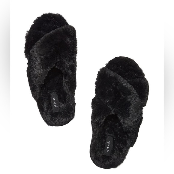 Faux Fur Slippers Black small - Picture 1 of 3